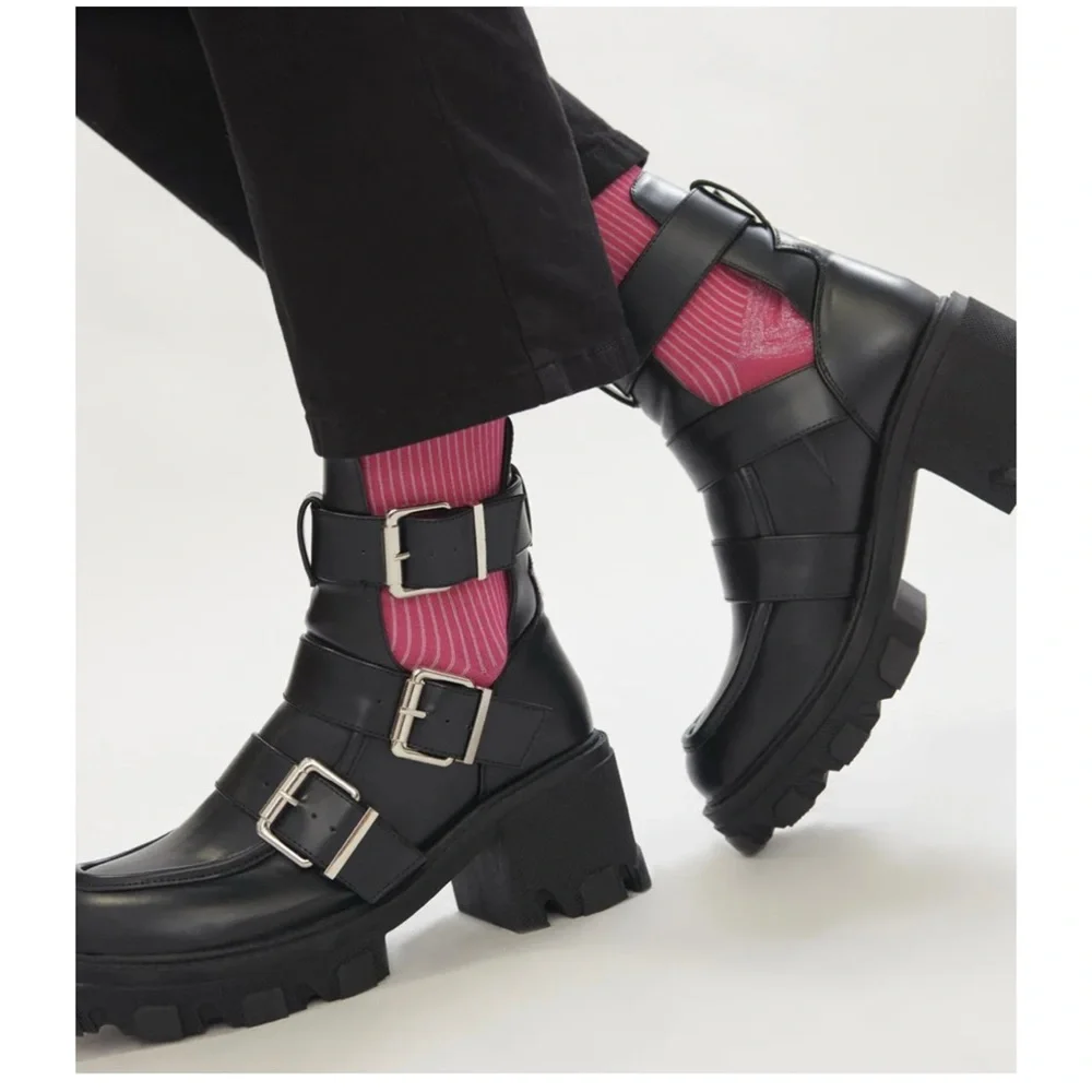 Lola Casademunt Buckle Anke Black Combat Boot - Picture 2 of 14